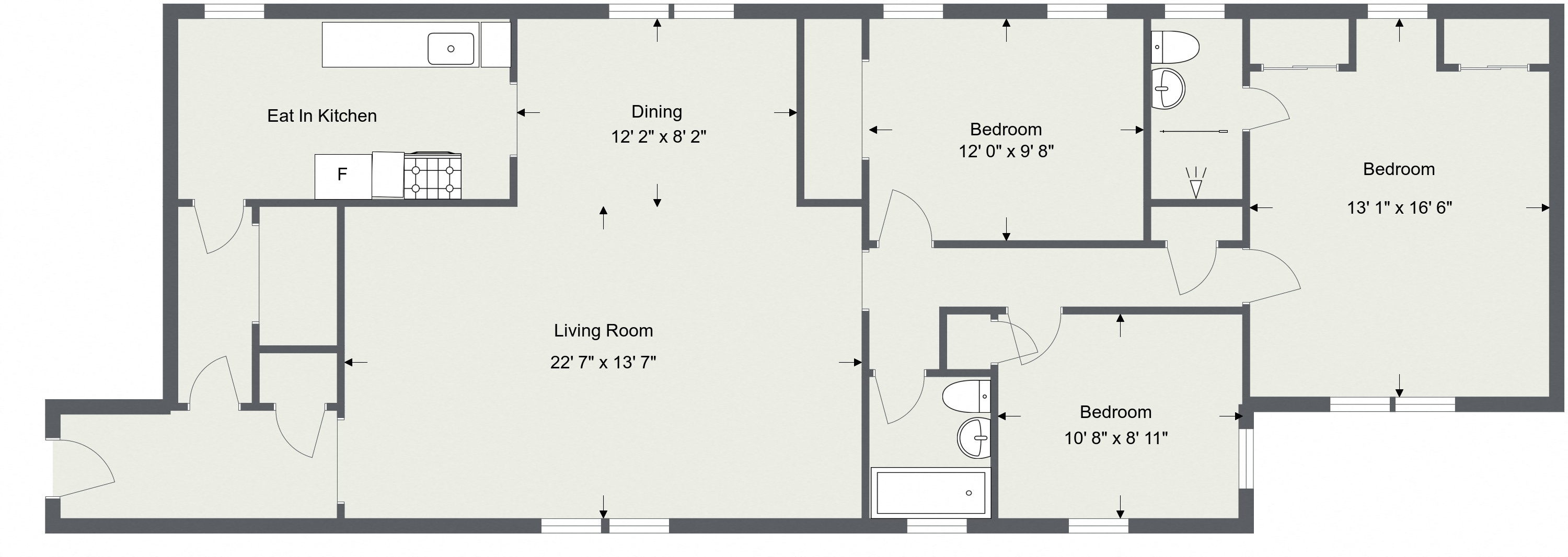 Floor plan layout diagram for Overlook Park 3 Bedroom 2 Bath